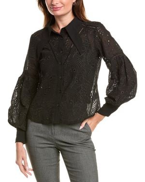 Gracia Eyelet Collared Top - Black