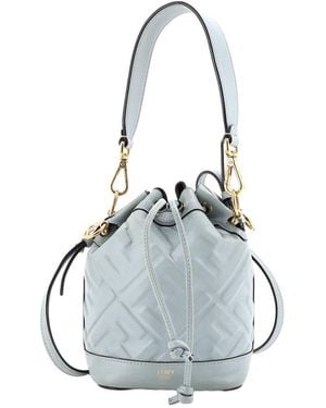 Fendi Zucca Embossed Leather Mon Tresor Bucket Bag Mini (Authentic Pre-Loved) - White