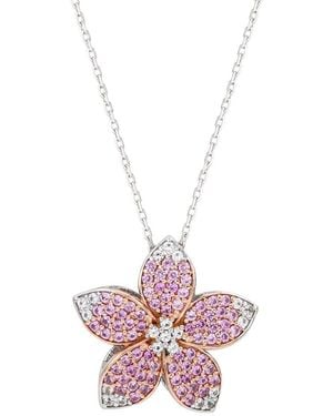 Suzy Levian 0.02 Ct. Tw. Diamond & Sapphire & Created Sapphire Flower Pendant - Pink
