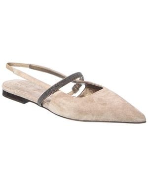 Brunello Cucinelli Suede Slingback Flat - Natural