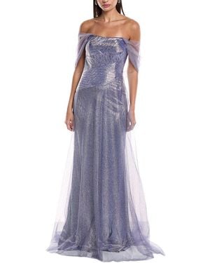 Rene Ruiz Off-Shoulder Metallic Gown - Purple
