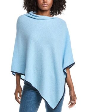 Forte Cashmere Contrast Trim Cashmere Poncho - Blue