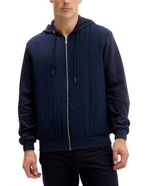 Ron Tomson Mixed-Media Zippered Hooded Jacket - Blue