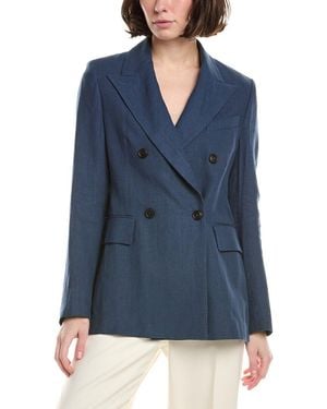 Eleventy Double Breasted Linen Jacket - Blue