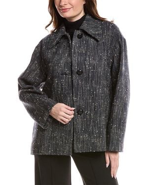 Lafayette 148 New York Point Collar Oversized Swing Wool-Blend Coat - Grey