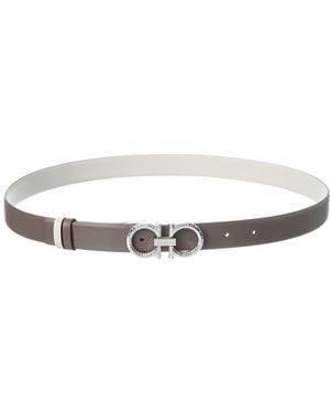 Ferragamo Gancini Reversible Leather Belt - White