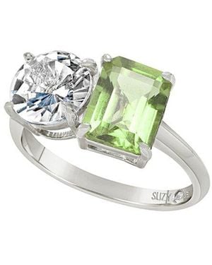 Suzy Levian Silver 5.00 Ct. Tw. Gemstone Toi Et Moi Ring - Green