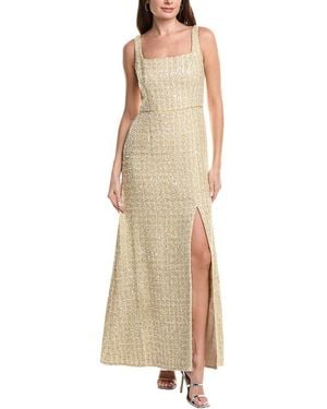 Adrianna Papell Square Neck Boucle Gown - Natural