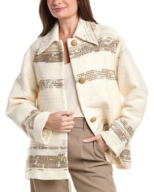 Lafayette 148 New York Point Collar Wool-Blend Oversized Swing Coat - Natural