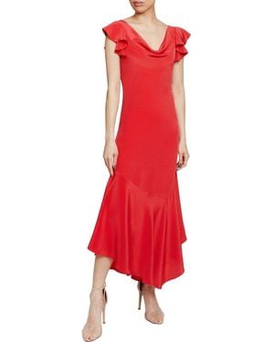 Santorelli Laurel Silk Flutter Sleeve Hi-Lo Silk Midi Dress - Red