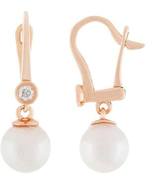 Masako Pearls Splendid Pearls 14k Rose Gold 0.10 Ct. Tw. Diamond & 7-7.5mm Akoya Pearl Earrings - White