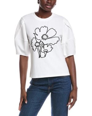 Gracia Floral Embroidered Crepe Top - White