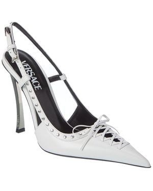 Versace Laced Pin-point Leather Slingback Pump - White