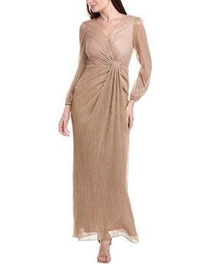 Adrianna Papell Metallic Mesh Draped Gown - Brown