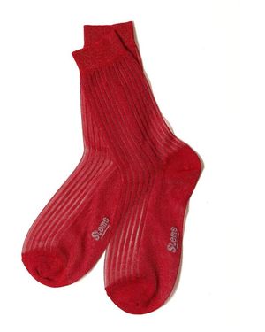 Stems Striped Metallic Crew Socks - Red