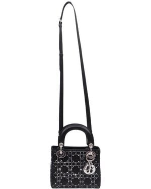 Dior Satin Mini Lady Strass Cannage Bag (Authentic Pre-Loved) - Black