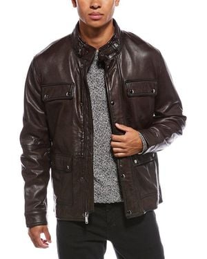 Tahari Burnished Leather Field Jacket - Black