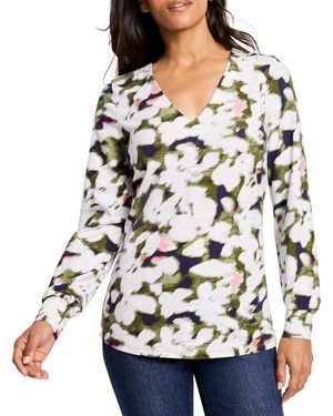 NIC+ZOE Nic & Zoe Blurred Petals Long Sleeve Top - White