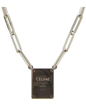 Celine Triomphe Tag Necklace - White