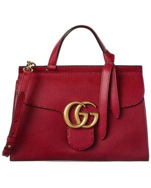 Gucci Gg Marmont Small Top Handle Leather Bag - Red