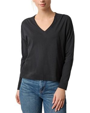 Lilla P Long Sleeve Cut Edge V-Neck Shirt - Black