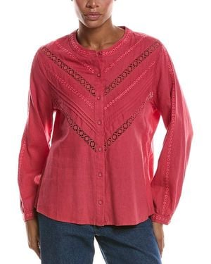 Tommy Bahama Palm Shores Lace Trim Linen-Blend Blouse - Red