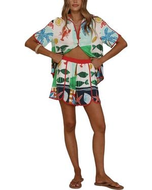 Esea 2Pc Linen-Blend Shirt & Short Set - Multicolor
