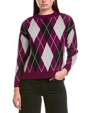 Hannah Rose Merino Wool Argyle Crewneck Sweater - Purple