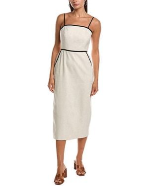MILLY Amara Contrast Linen-Blend Midi Dress - Natural