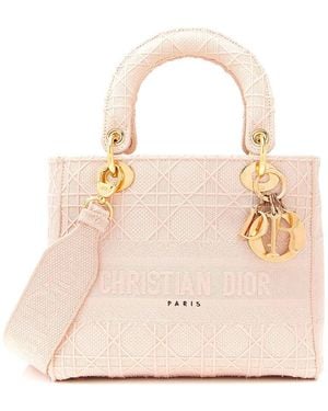 Dior Embroidered Lady D-lite Medium Tote (authentic Pre-loved) - Natural