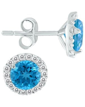 Gemstones Gem Spark 14K 1.17 Ct. Tw. Diamond Topaz Studs - Blue