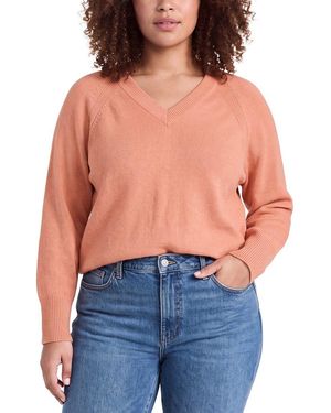 Lafayette 148 New York Plus V-neck Raglan Sleeve Wool & Cashmere-blend Jumper - Blue