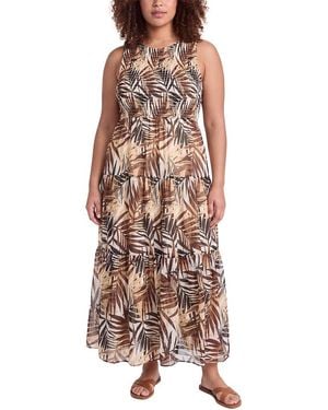 Anne Klein Plus Smocked Bodice Tiered Dress - Brown