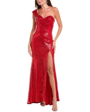 Rene Ruiz One-Shoulder Sweetheart Sequin Gown - Red