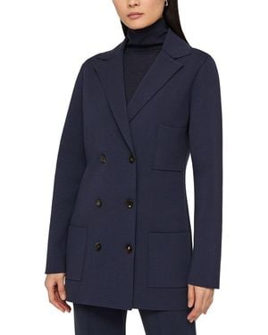 Lafayette 148 New York Petite Double Breasted Knit Jacket - Blue