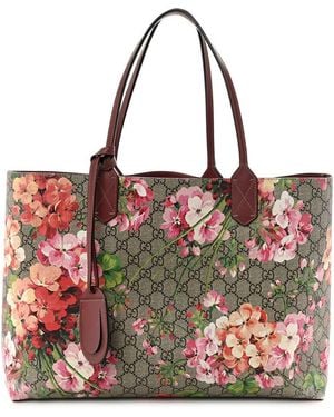 Gucci Beige GG Blooms Coated Canvas Blooms Medium Reversible Tote (authentic Pre-loved) - Red