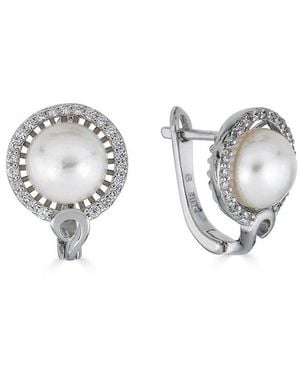 Belpearl Silver 9-8.5mm Freshwater Pearl Cz Earrings - Metallic