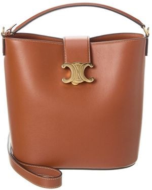 Celine Louise Medium Leather Bucket Bag - Brown