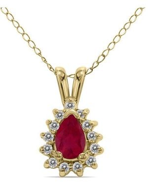 Gemstones 14k 0.15 Ct. Tw. Diamond & Ruby Necklace - White