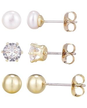 Adornia 14K Plated 5Mm Pearl Stud Earring Set - White