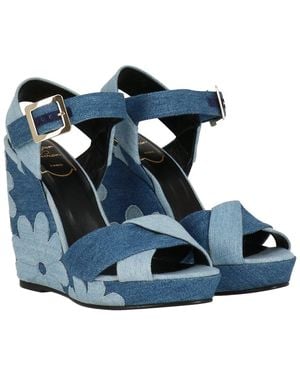 Roger Vivier Denim Wedge Sandal - Blue
