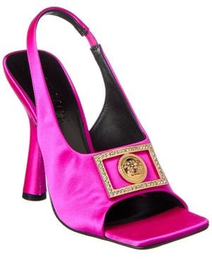 Versace Medusa Plaque Satin Slingback Sandal - Pink