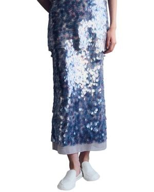 Lafayette 148 New York Paillette Straight Midi Skirt - Blue