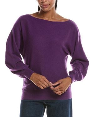 Forte Off-the-shoulder Dolman 100% Cashmere Jumper - Purple