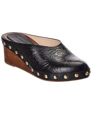 FARM Rio Embossed Leather Wedge Clog - Black