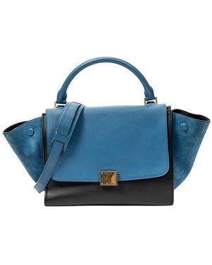Celine Blue & Black Calfskin Leather Small Bicolor Trapeze (authentic Pre- Loved)