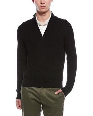 Bruno Magli Textured 1/4-Zip Merino Wool Mock Neck Jumper - Black