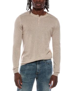 Autumn Cashmere Italian Long Placket Coverstitch Henley - Natural