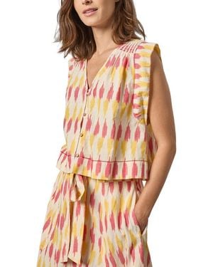 Lilla P Ikat Shirred Shoulder Top - Orange