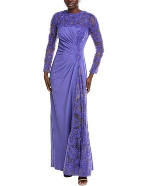 Tadashi Shoji Sagamore Ribbon Flower Embellished Gown - Purple